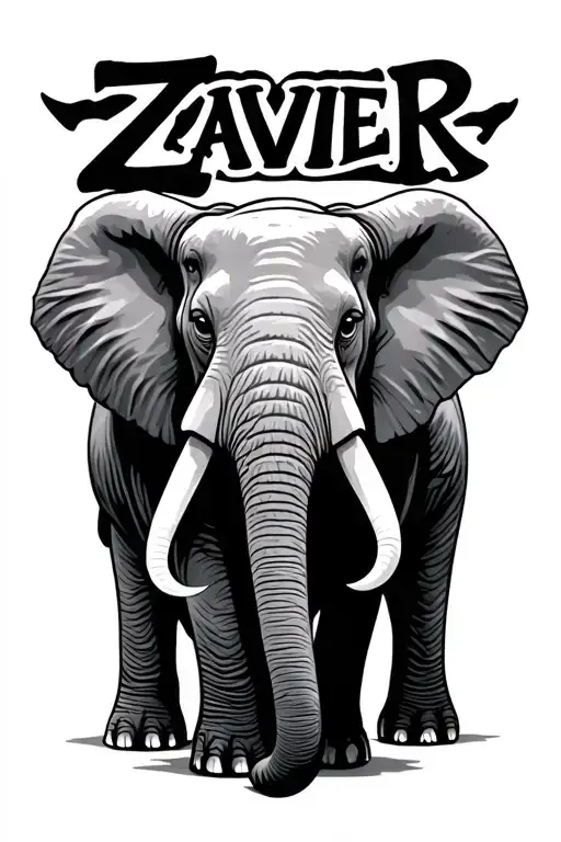 the name Zavier with an elephant incorporated  tattoo design idea