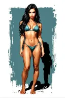 Sexy girl, petite, small boobs, wide hips, bikini . long hair,sexual. Seductive. Full Body, standing with legs and feet tattoo design idea