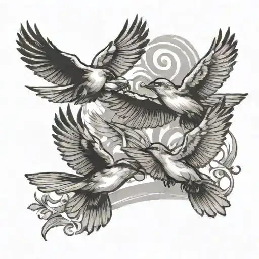 four birds flying tattoo design idea