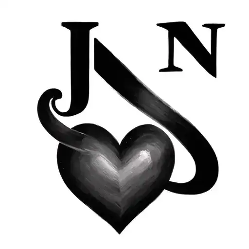heart with infinity 3 letters J N J tattoo design idea