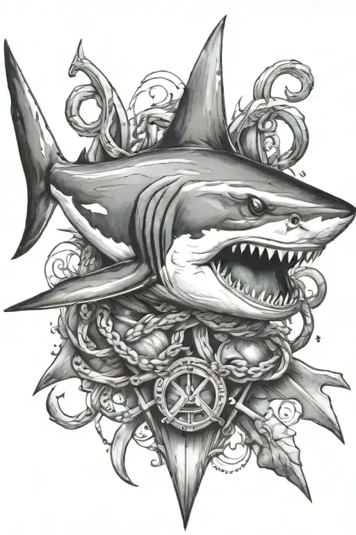 shark with anchor tattoo design idea