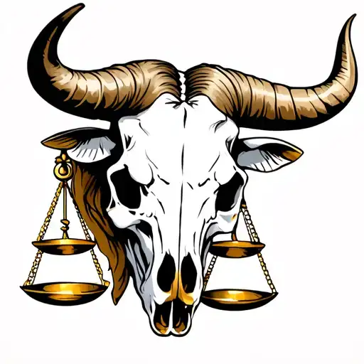 feminine taurus bull skull with Libra scales tattoo design idea