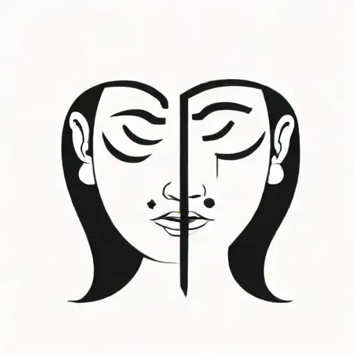 one head with 3 faces, one sad, one happy and the alst one with neutral face tattoo design idea