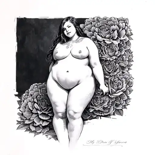 nude bbw girl  full body  frontal pose tattoo design idea