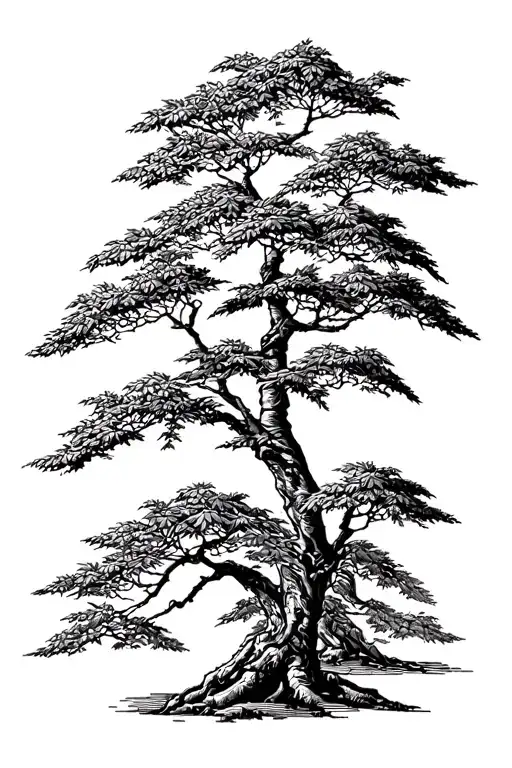 Japanese maple tree with leaves tattoo design idea