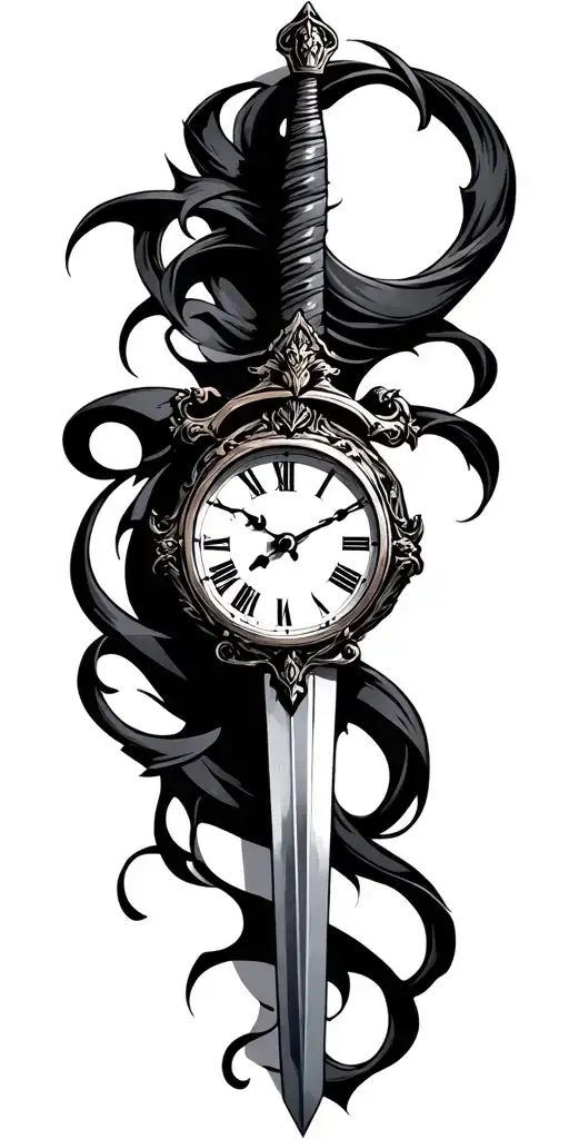 clock with a sword tattoo design idea