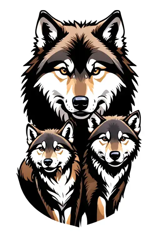 wolf with two wolf cubs tattoo design idea