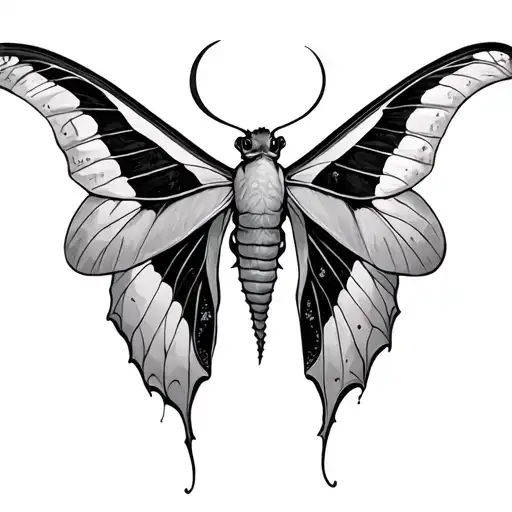 gothic luna moth with a crescent moon tattoo design idea