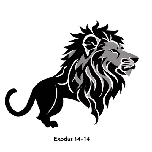 Minimalist Lion of Judah head with Exodus 14:14 tattoo design idea