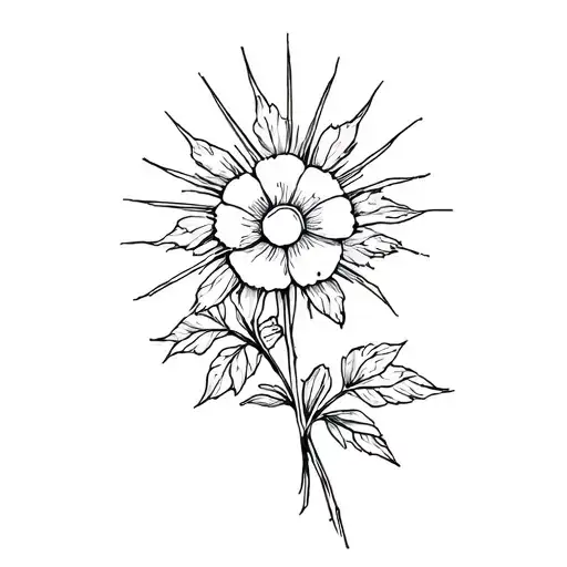 forget me not flower with a sun shining tattoo design idea