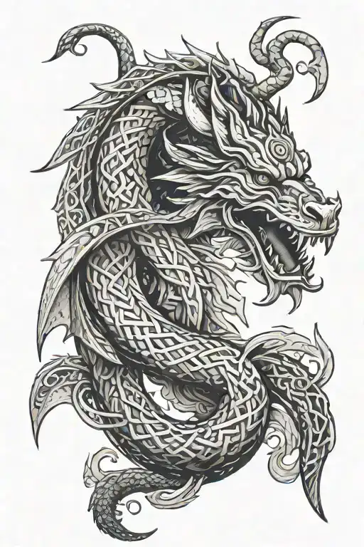 viking dragon with celtic knots for scales tattoo design idea