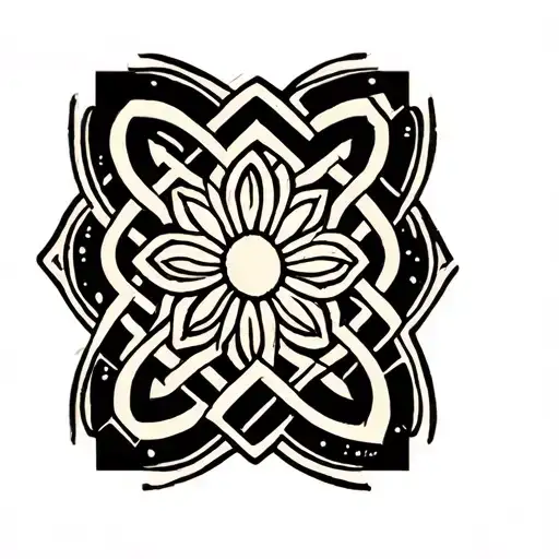 flowers of life sacred geometry in a Tibetan endless knot tattoo design idea