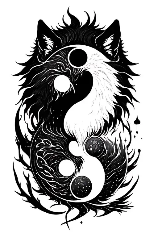 pisces peace yin yang wolf looking forward tattoo design idea