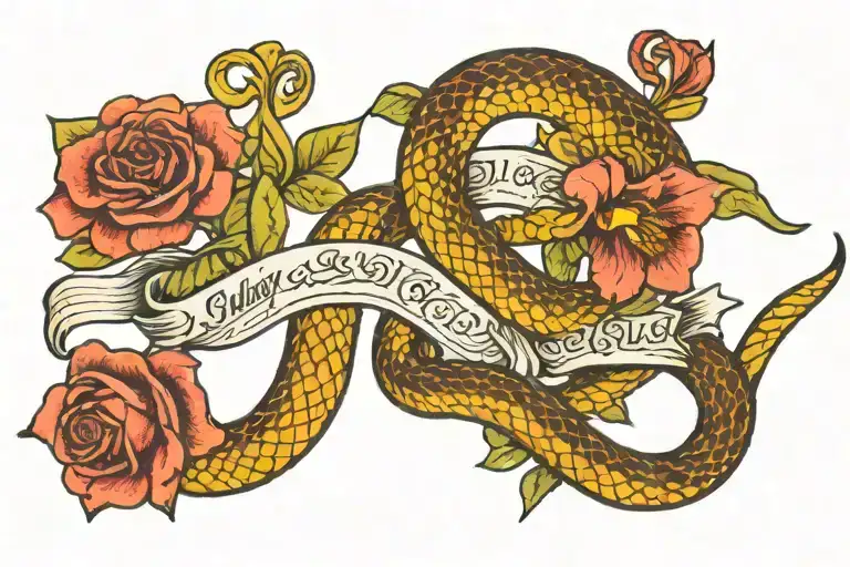 snake and July August November December birth flowers tattoo design idea