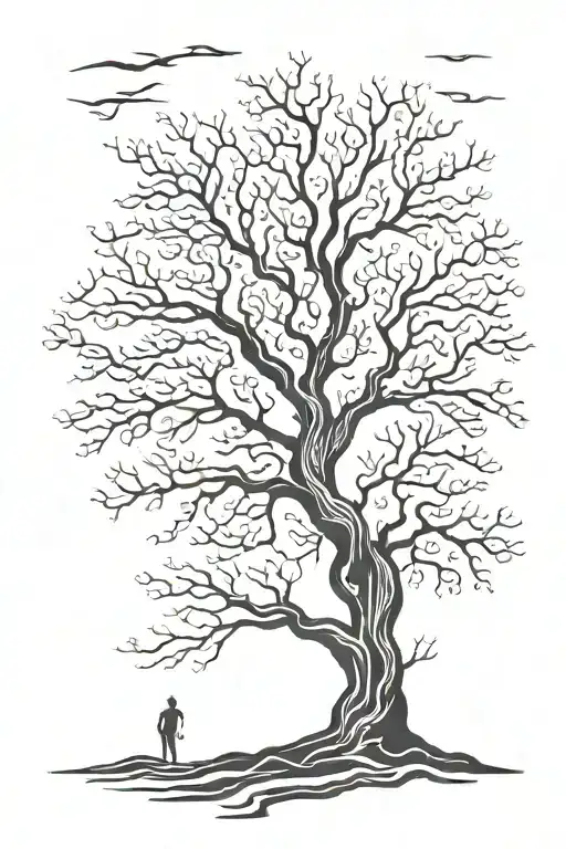 a tree with its roots in hell and top in heaven tattoo design idea