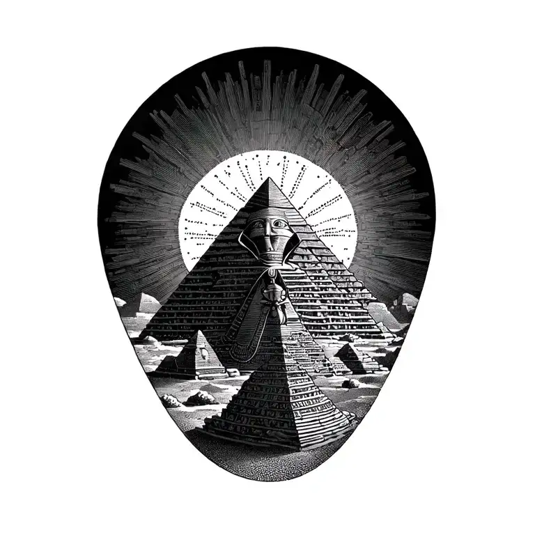 Egyptian theme, pyramids sun moon tattoo design idea