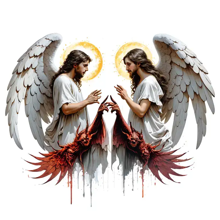 Religious angels vs demons tattoo design idea