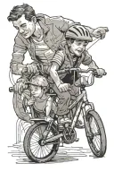 A boy learning to ride a bike from his father. tattoo design idea