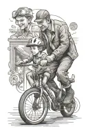 A boy learning to ride a bike from his father. tattoo design idea