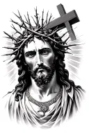 Jesus with thorn crown, thorns intertwined, cross tattoo design idea