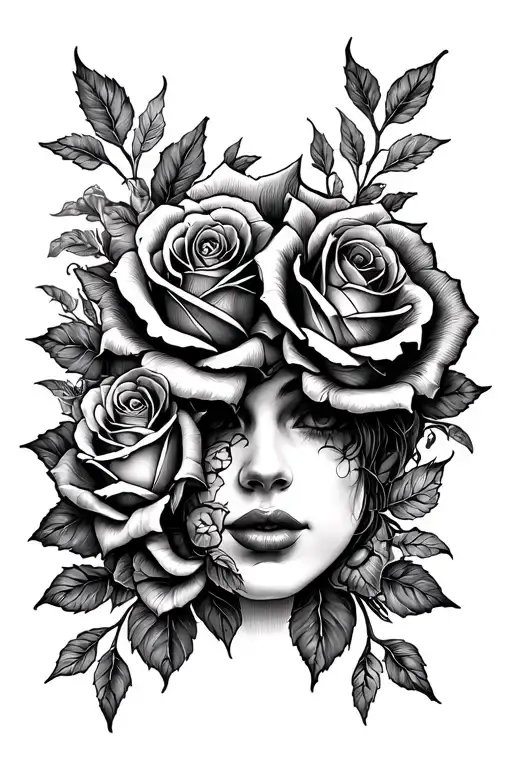 Double face roses money and letters tattoo design idea