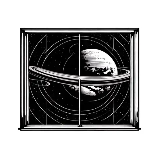 orbiting planets through a window tattoo design idea