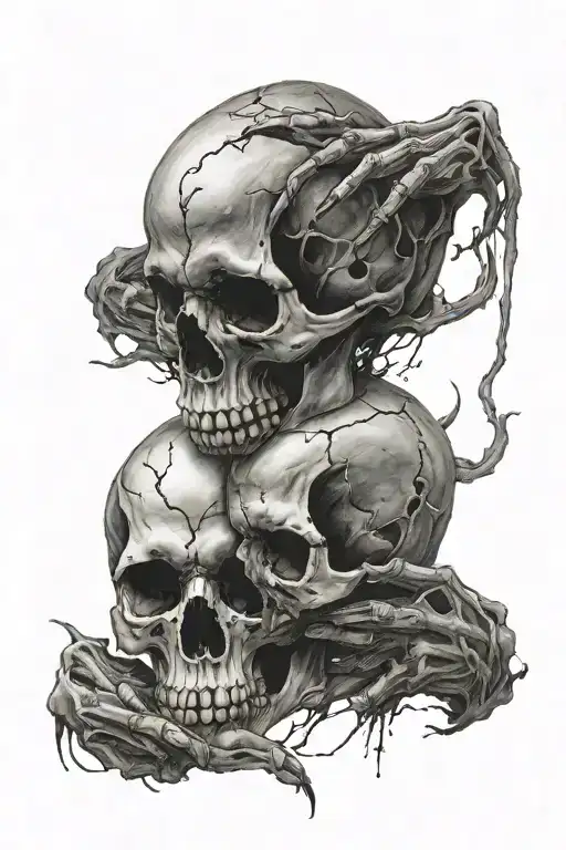 Skull hands holding each other tattoo design idea