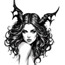 Create a captivating tattoo design of a Succubus that appears mystical and seductive. The Succubus should be portrayed w tattoo design idea