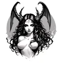Create a captivating tattoo design of a Succubus that appears mystical and seductive. The Succubus should be portrayed w tattoo design idea