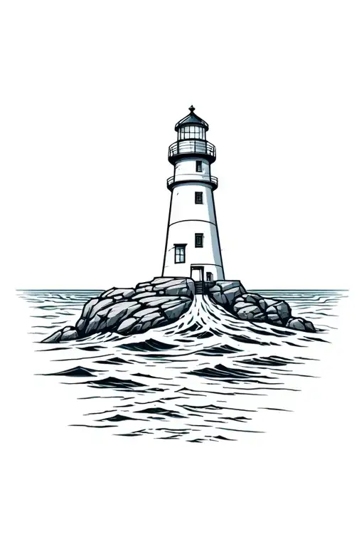 Lighthouse rocks sea tattoo design idea