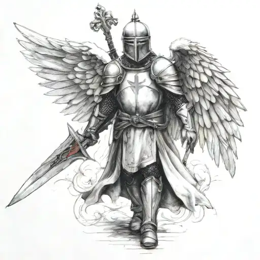 templar knight angel wings walking towards tattoo design idea