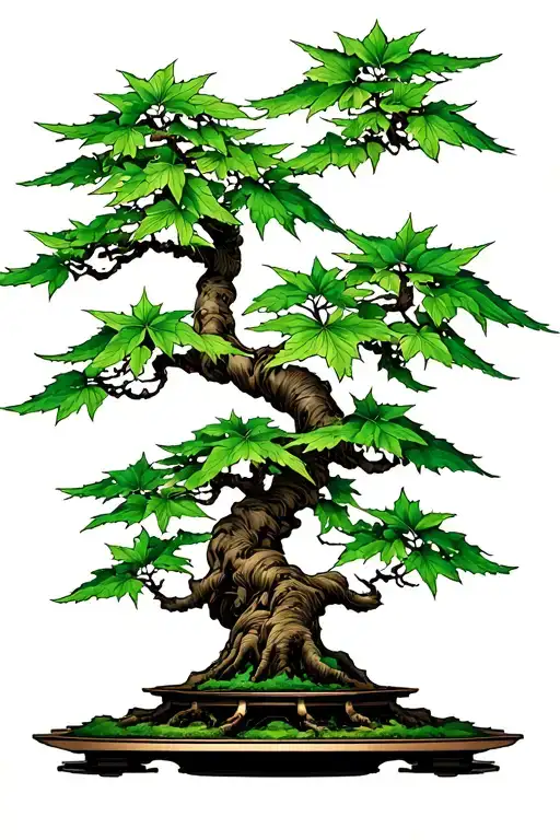 Japanese maple tree with leaves bonsai tattoo design idea