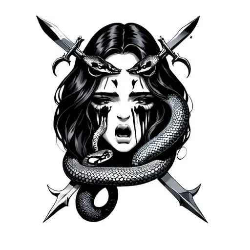 Oizys crying dark feminine tattoos with snakes and daggers tattoo design idea