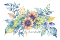 Some combination of Pocahontas leaves sunflowers and the phrases let them let go let god  tattoo design idea