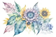 Some combination of Pocahontas leaves sunflowers and the phrases let them let go let god  tattoo design idea