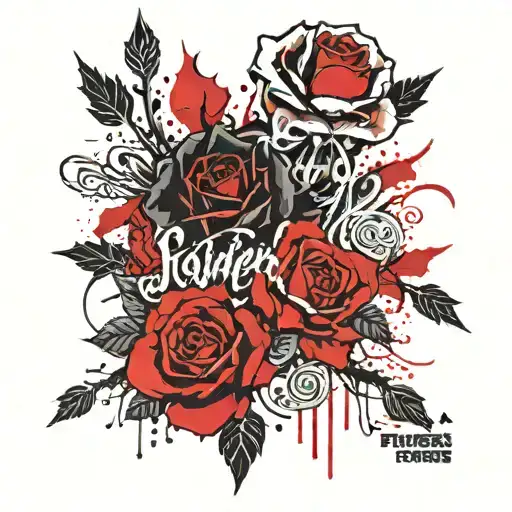 black and dead roses with the text "My Princess Josephine" bold gothic style tattoo design idea