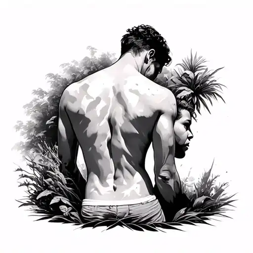 The outline of the back of a man/outline of a person growing with what the world puts in his place,  tattoo design idea