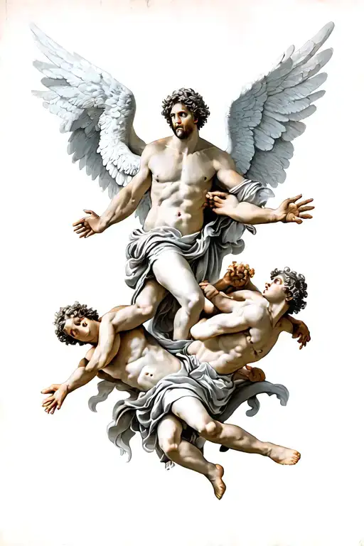 angels and demons fighting sistine chapel tattoo design idea