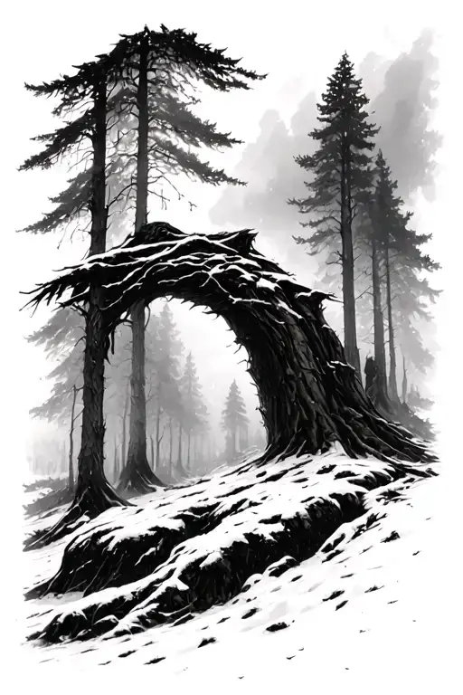 Lord of the rings forest transitioning to stormy winter scene from game of thrones  tattoo design idea