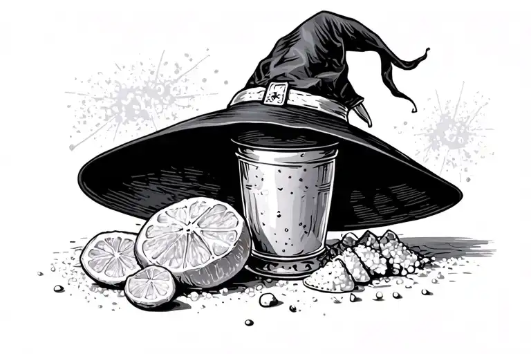 salt shaker lamon and witch hat tattoo design idea