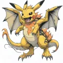 realistic pikachu riding charizard tattoo design idea