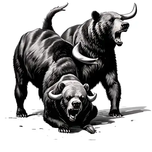 bears fighting a bull tattoo design idea