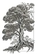 tree half alive half dead oak tree tattoo design idea