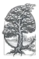 tree half alive half dead oak tree tattoo design idea
