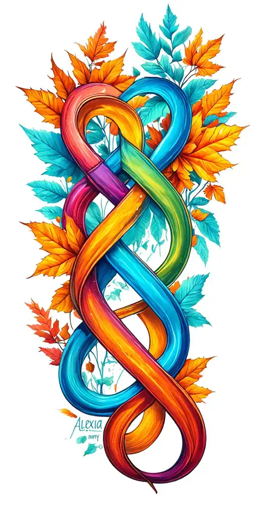 "Alexia, Gunner, Autum, Henry" infinity symbol intertwined tattoo design idea