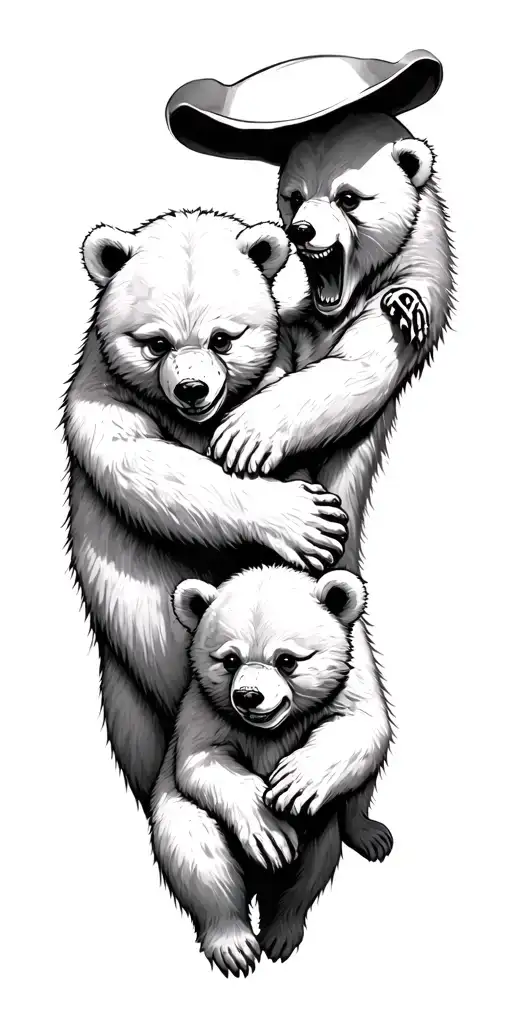 ghost bear with playing with 3 cub playing tattoo design idea