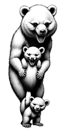 ghost bear with playing with 3 cub playing tattoo design idea
