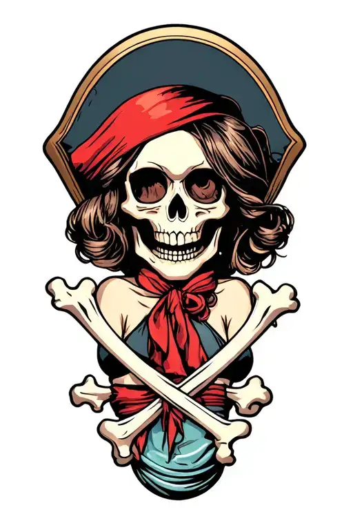 pirate pin up girl, skull and crossbones  tattoo design idea