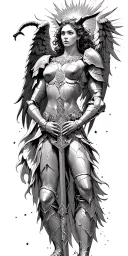 angels in armor fighting devil sunshine cross tattoo design idea