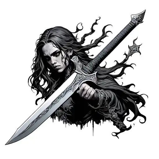 not a people with with long sword tattoo design idea